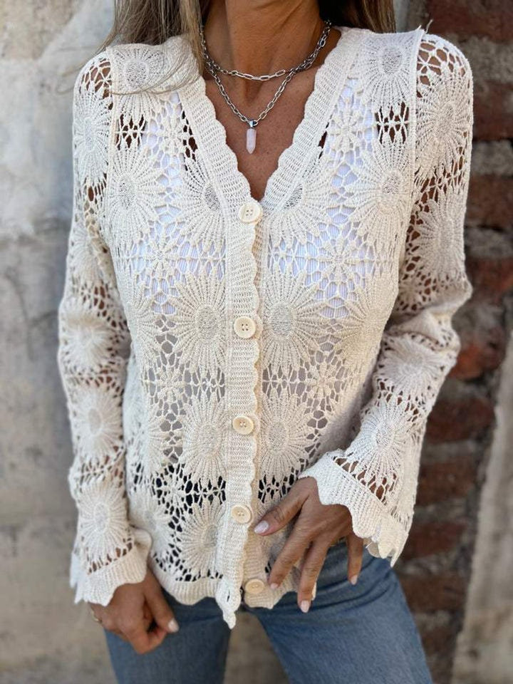 Women's Floral Crochet Lace Button-Front Cardigan