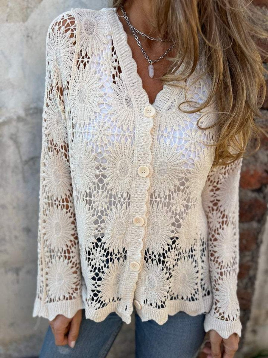 Women's Floral Crochet Lace Button-Front Cardigan