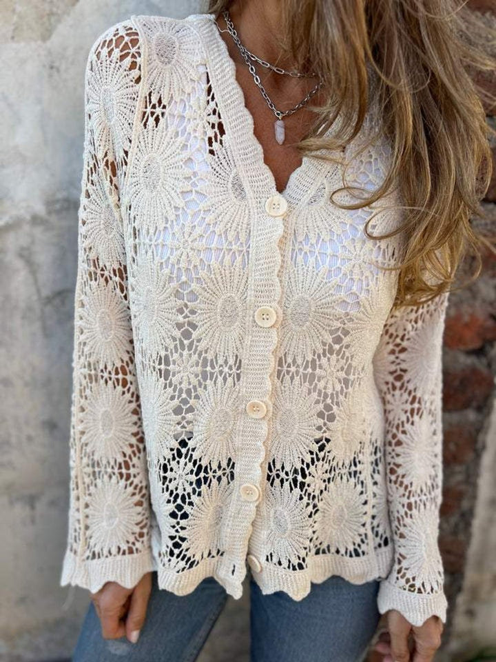 Women's Floral Crochet Lace Button-Front Cardigan