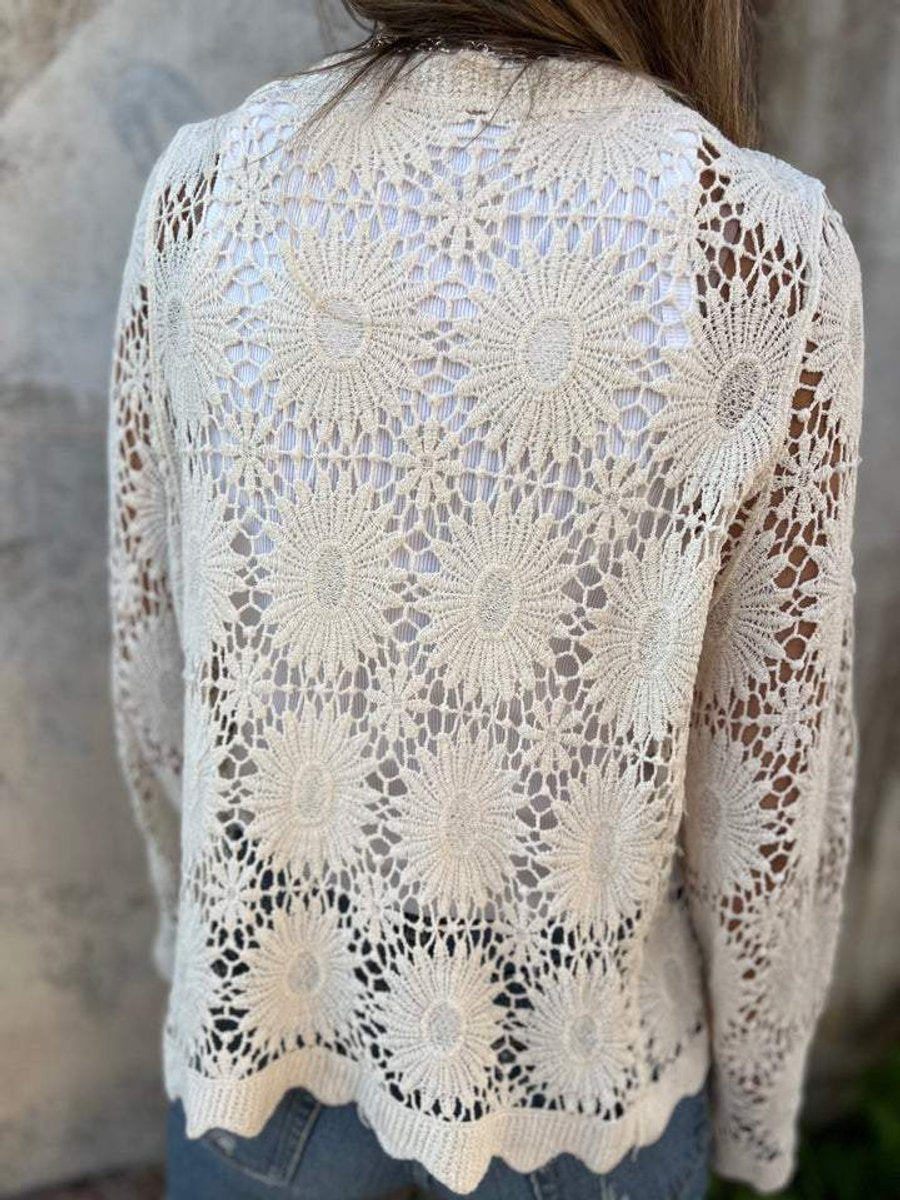 Women's Floral Crochet Lace Button-Front Cardigan