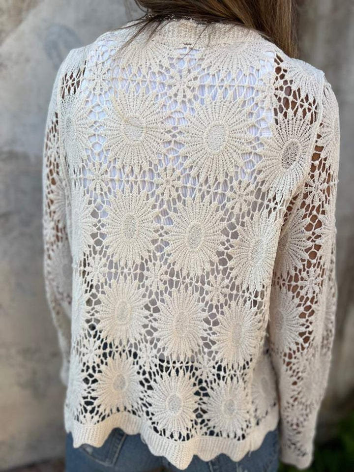 Women's Floral Crochet Lace Button-Front Cardigan