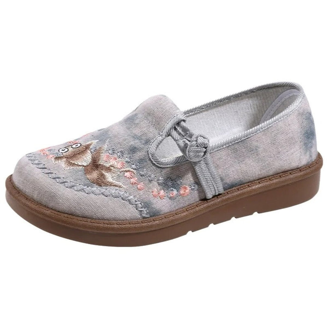 Women's Floral Embroidered Slip-On Canvas Loafers