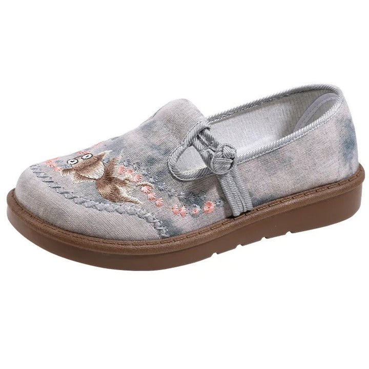 Women's Floral Embroidered Slip-On Canvas Loafers