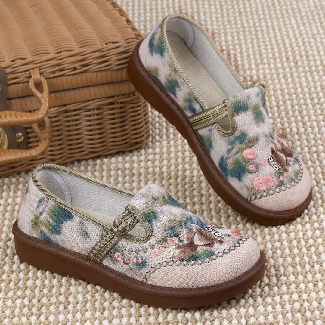 Women's Floral Embroidered Slip-On Canvas Loafers