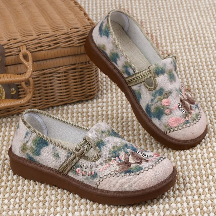 Women's Floral Embroidered Slip-On Canvas Loafers