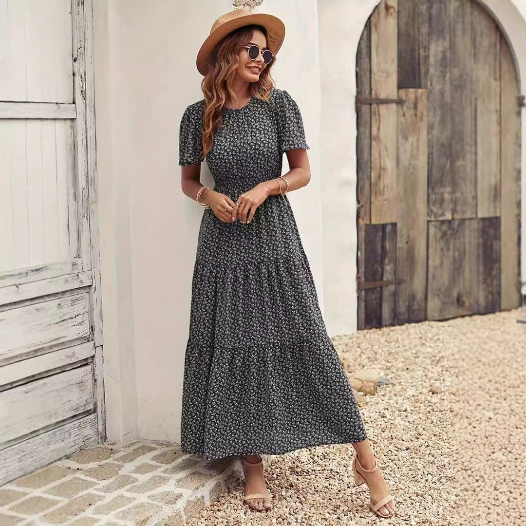 Women's Floral Flutter-Sleeve Smocked-Waist Fall Midi Dress