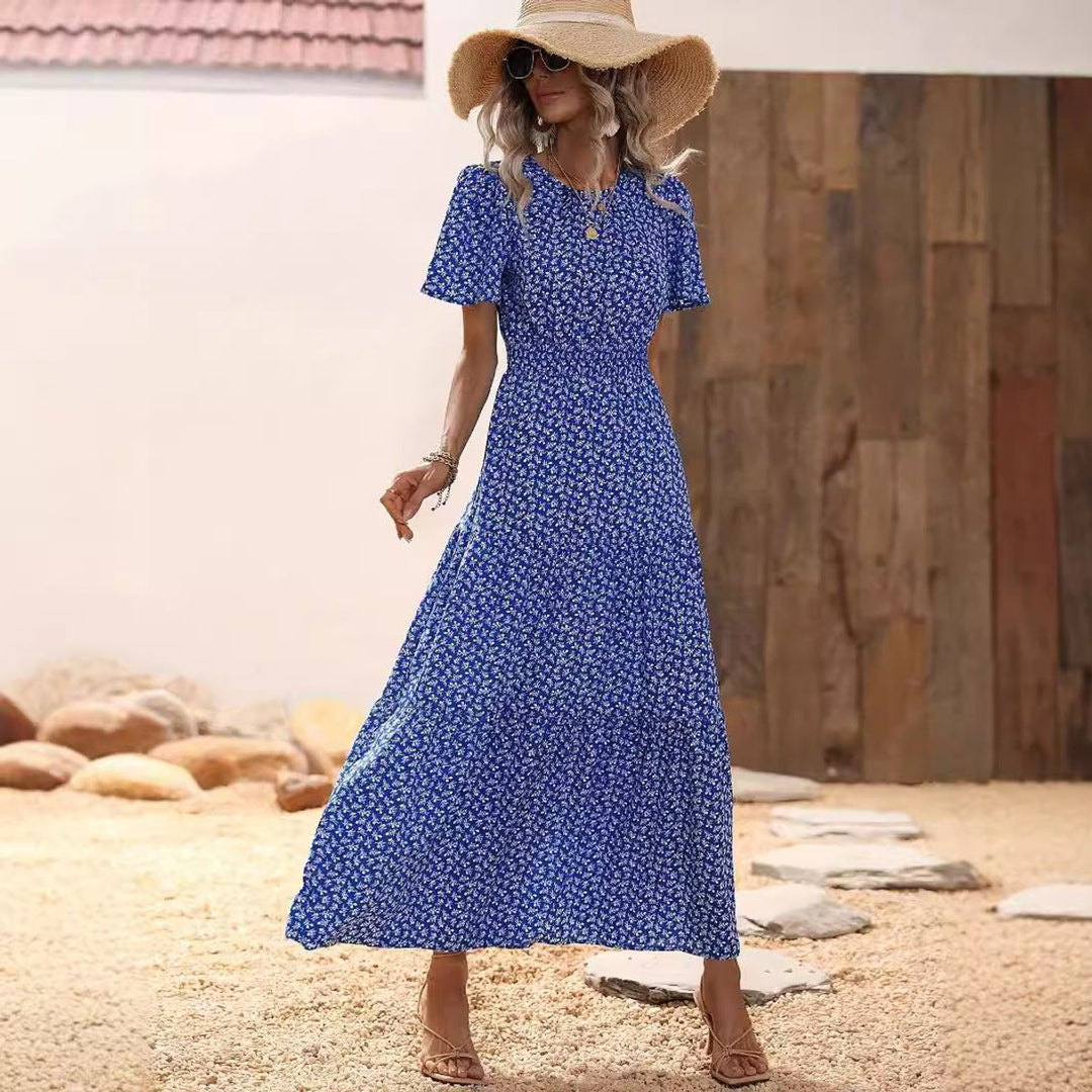 Women's Floral Flutter-Sleeve Smocked-Waist Fall Midi Dress