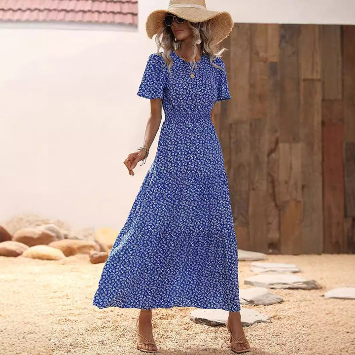 Women's Floral Flutter-Sleeve Smocked-Waist Fall Midi Dress