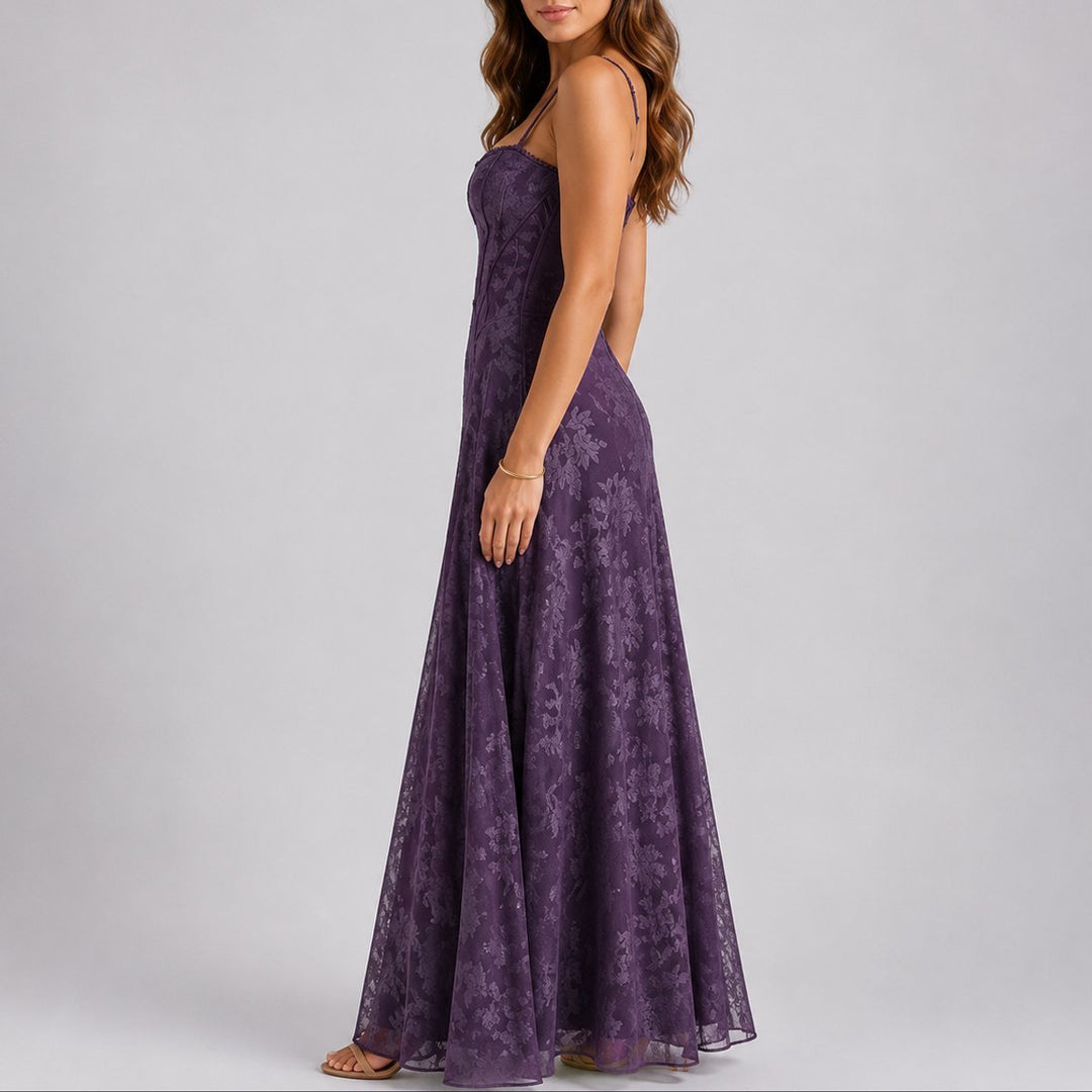 Women's Floral Jacquard Corset Fall Wedding Guest Dress Maxi