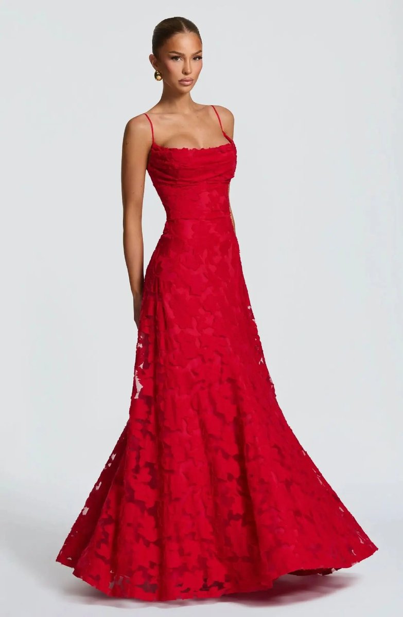 Women's Floral Lace A-Line Spaghetti Strap Formal Dress