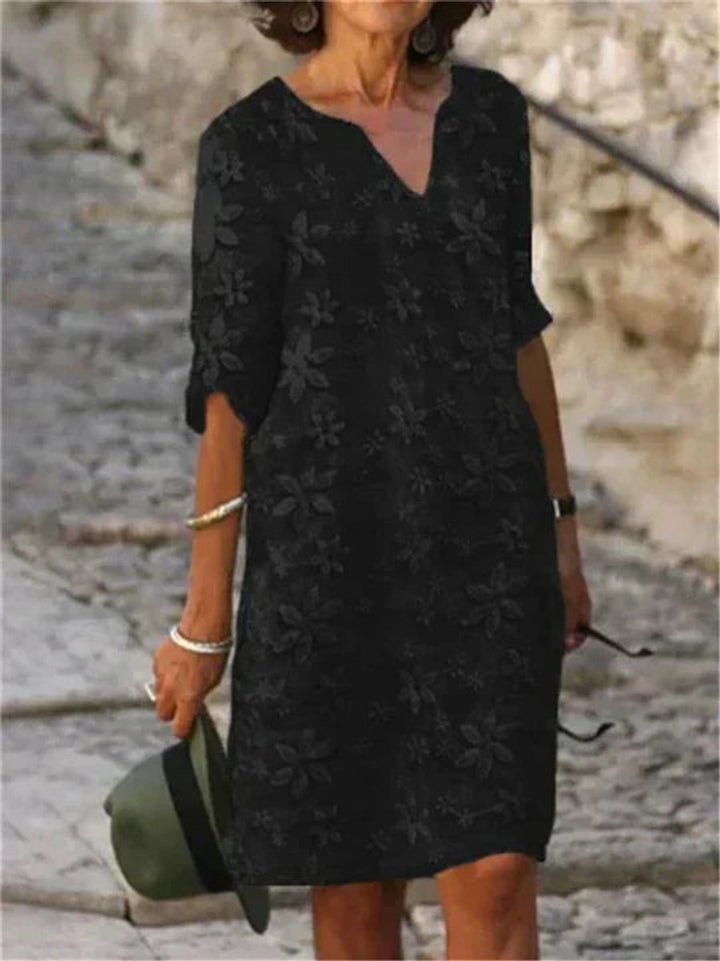 Women's Floral Lace Embroidered V-Neck Fall Midi Dress Half Sleeve