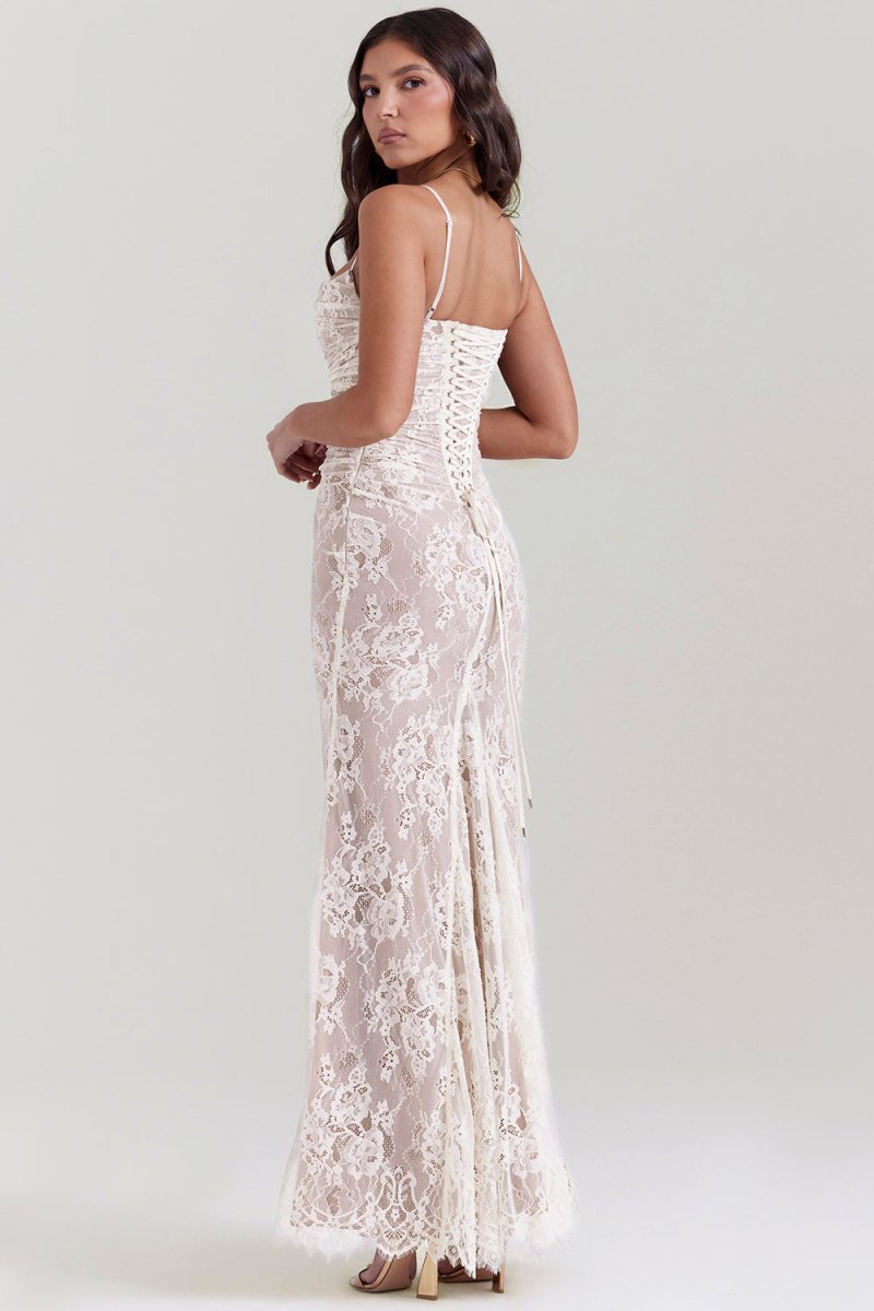 Women's Floral Lace Long Sleeve Fall Wedding Guest Dress Maxi
