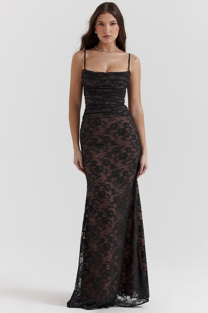 Women's Floral Lace Long Sleeve Fall Wedding Guest Dress Maxi