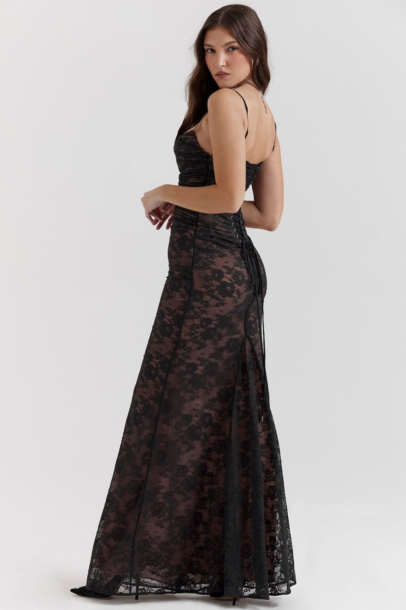 Women's Floral Lace Long Sleeve Fall Wedding Guest Dress Maxi