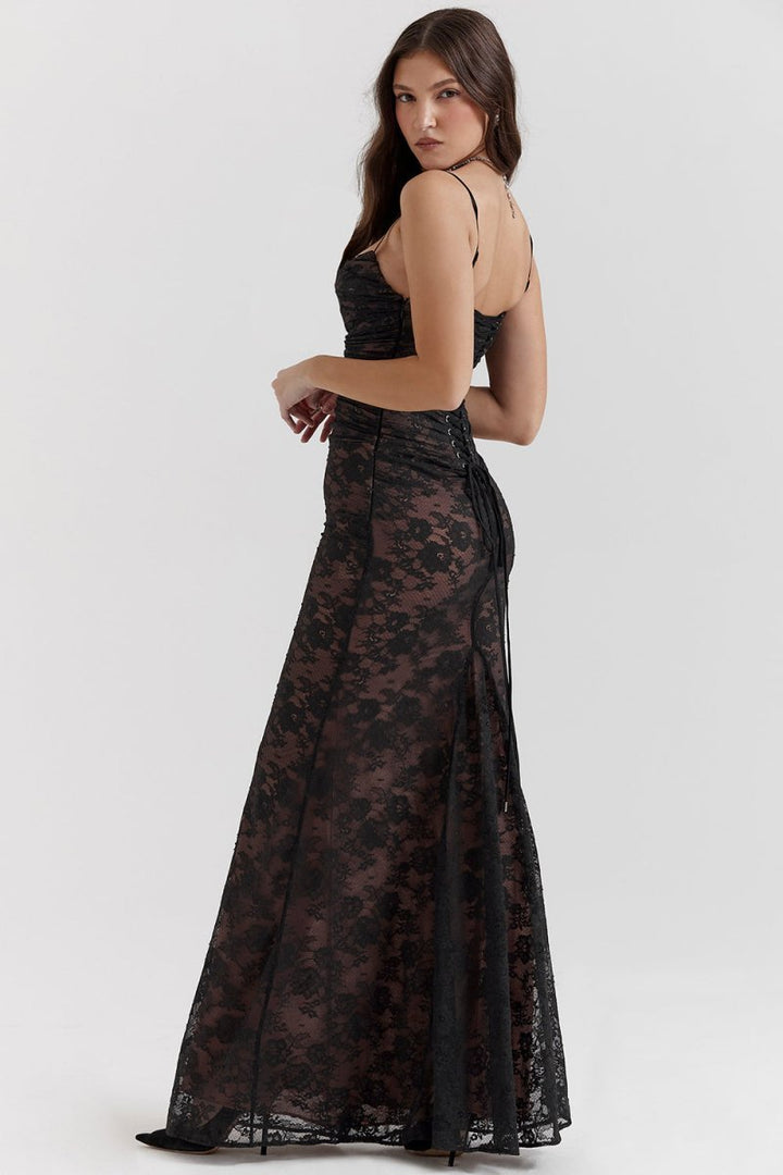 Women's Floral Lace Long Sleeve Fall Wedding Guest Dress Maxi