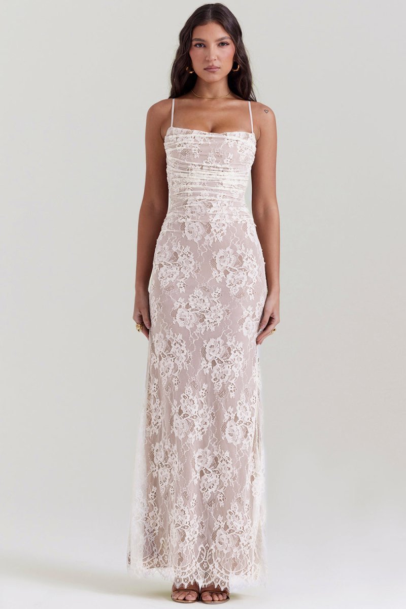 Women's Floral Lace Long Sleeve Fall Wedding Guest Dress Maxi