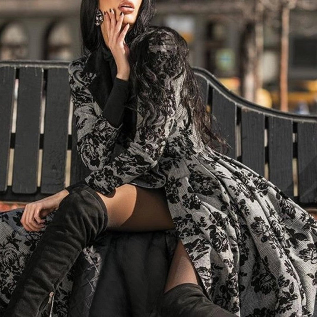 Women's Floral Lace-Trim Fit-and-Flare Fall Midi Dress Coat