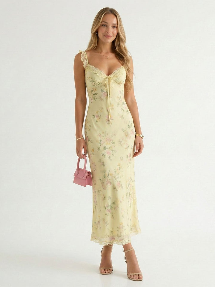 Women's Floral Maxi Fall Wedding Guest Dress Adjustable Straps
