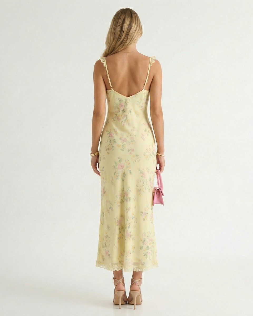 Women's Floral Maxi Fall Wedding Guest Dress Adjustable Straps