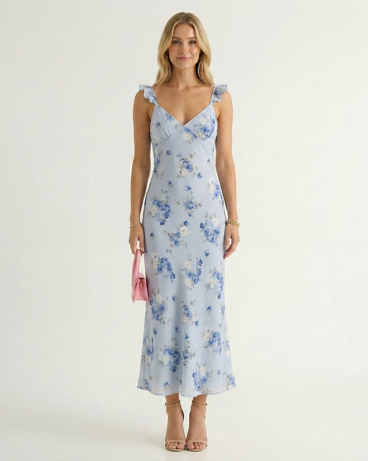 Women's Floral Maxi Fall Wedding Guest Dress Adjustable Straps