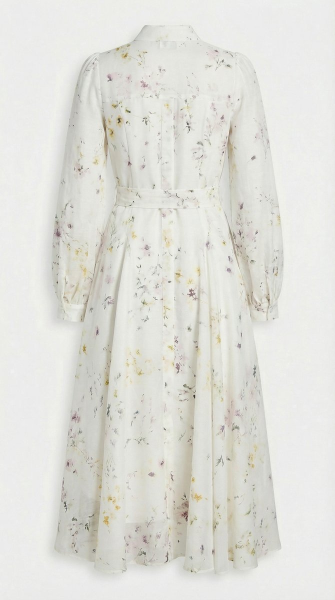Women's Floral Midi Fall Wedding Guest Dress Belted Long Sleeve