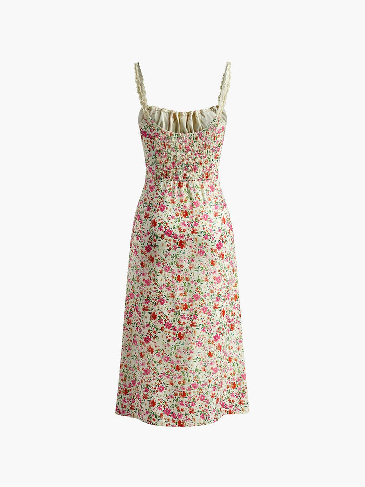 Women's Floral Midi Fall Wedding Guest Dress Lace-Trim Sleeveless