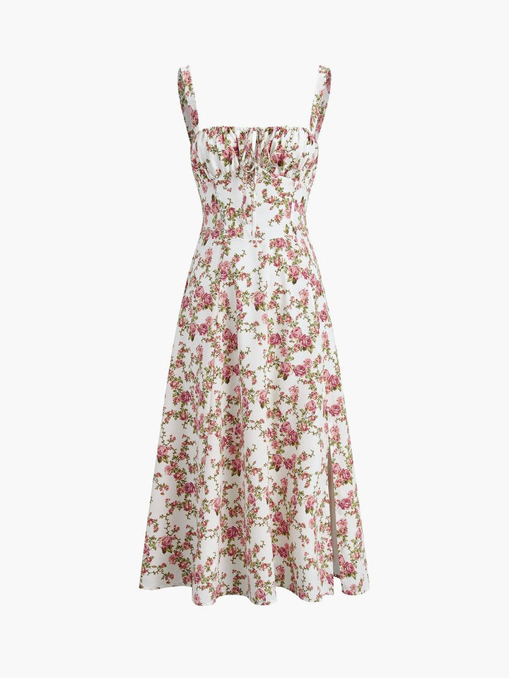 Women's Floral Midi Fall Wedding Guest Dress Sleeveless Slit