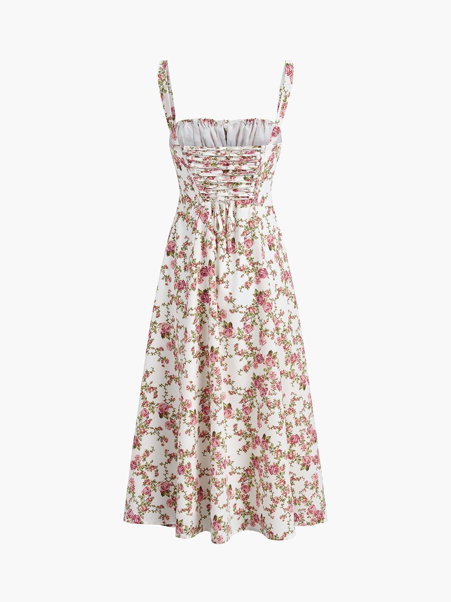Women's Floral Midi Fall Wedding Guest Dress Sleeveless Slit