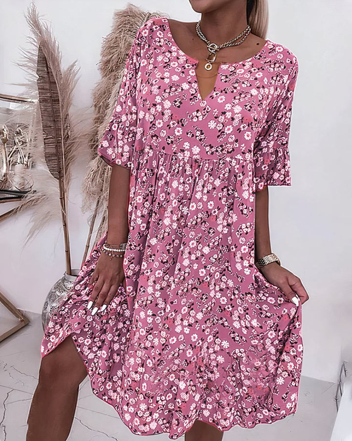 Women's Floral Midi-Sleeve Fall Midi Dress