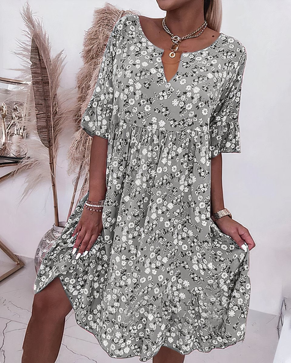 Women's Floral Midi-Sleeve Fall Midi Dress