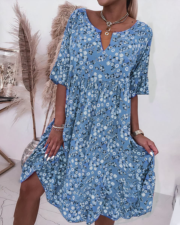Women's Floral Midi-Sleeve Fall Midi Dress