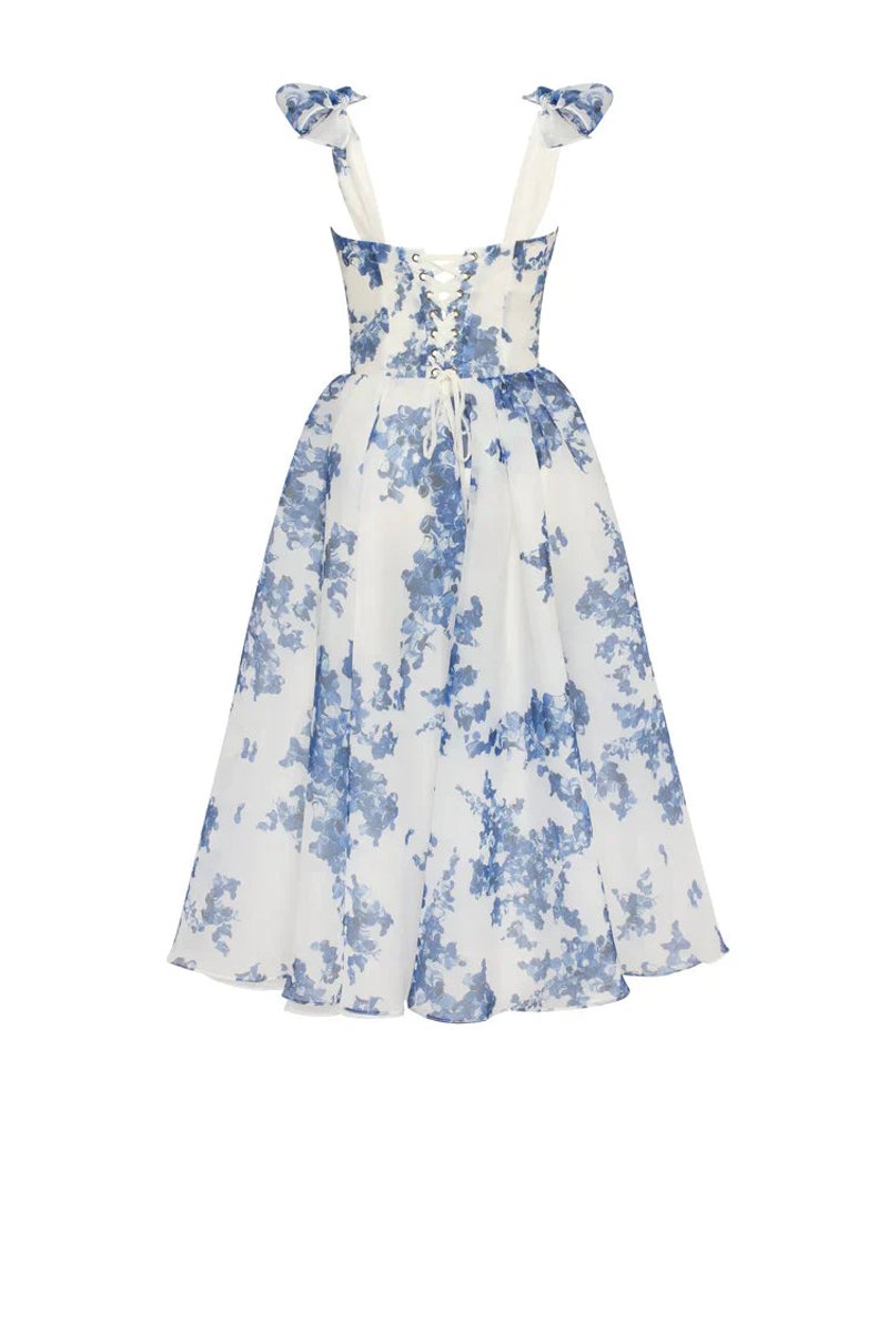 Women's Floral Organza Tie-Shoulder Fall Midi Dress