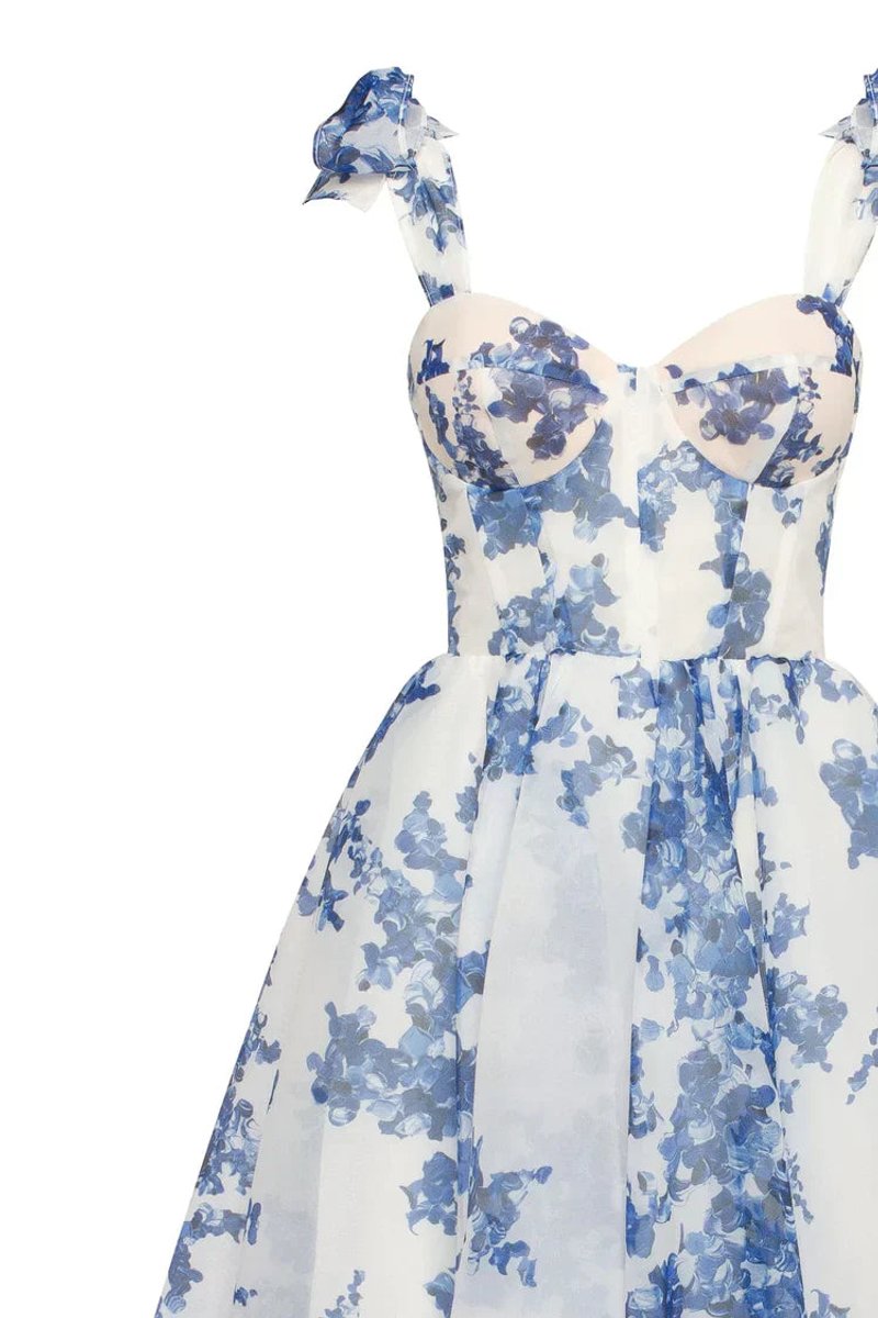 Women's Floral Organza Tie-Shoulder Fall Midi Dress