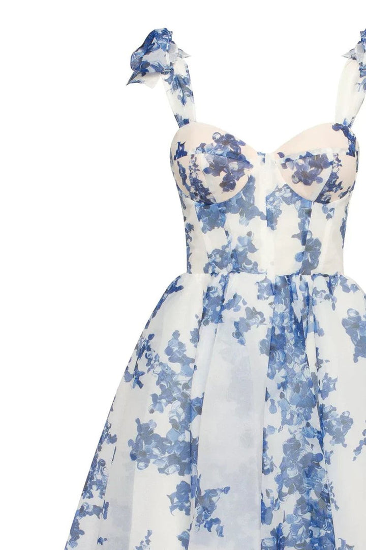 Women's Floral Organza Tie-Shoulder Fall Midi Dress