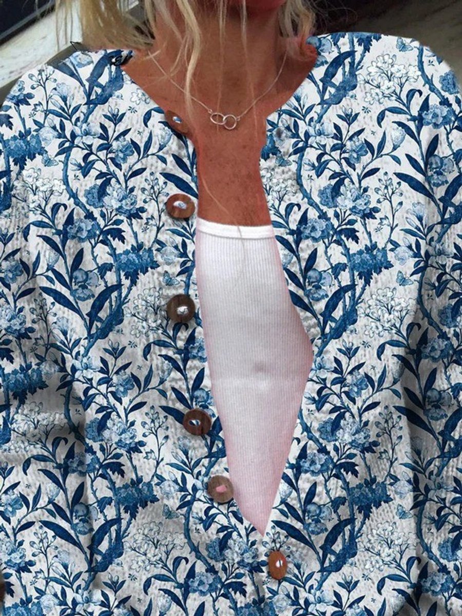 Women's Floral Print Button-Front Open Cardigan