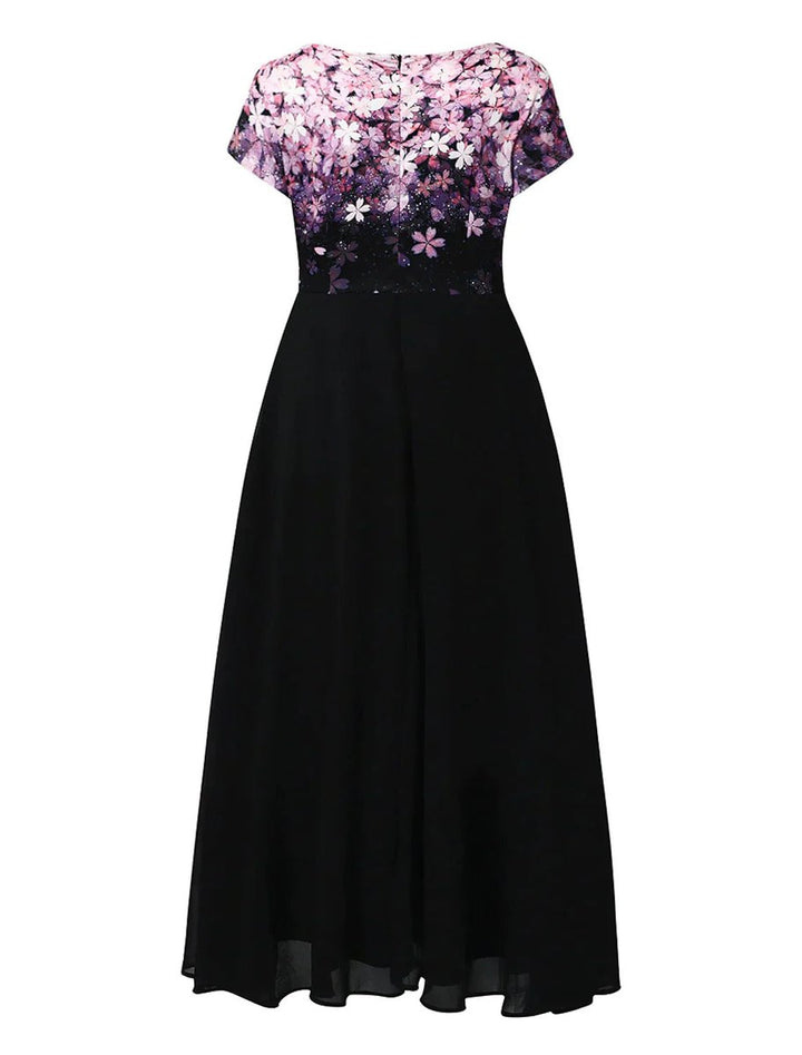 Women's Floral-Print Chiffon Skirt Fall Midi Dress