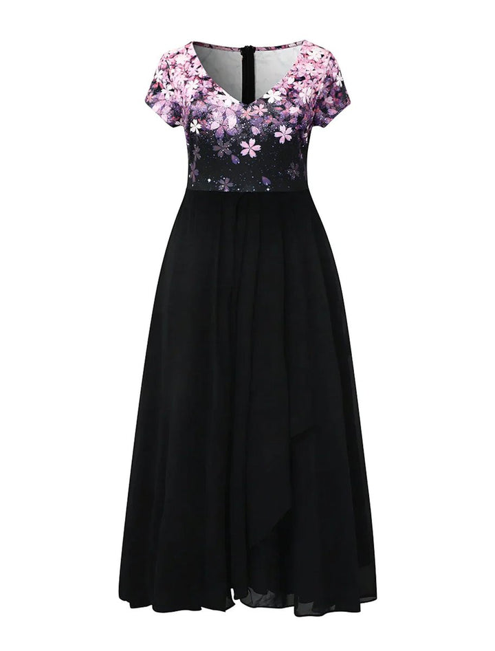 Women's Floral-Print Chiffon Skirt Fall Midi Dress