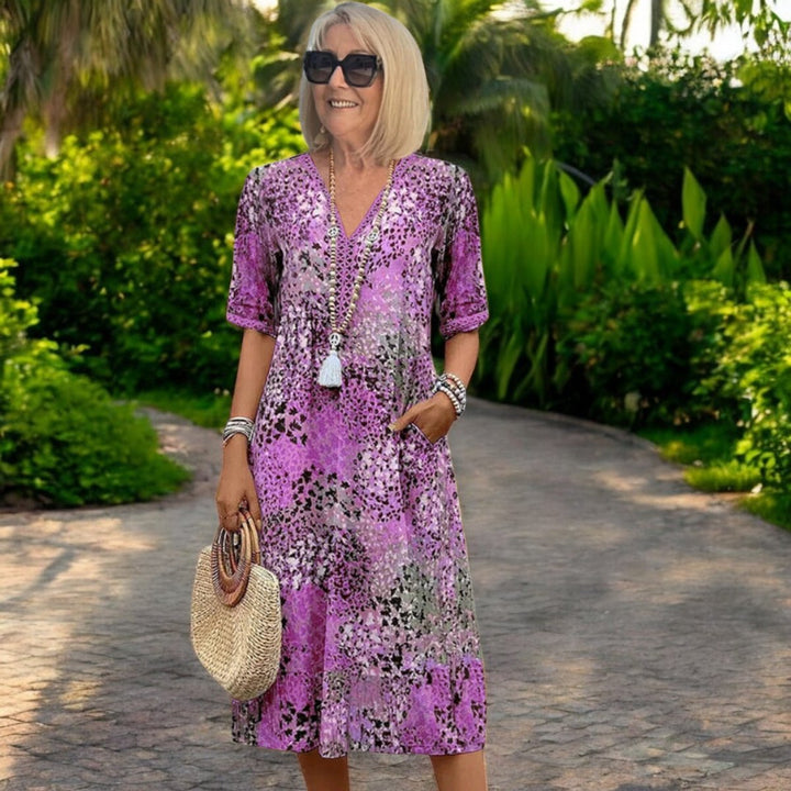 Women's Floral Print Loose-Fit V-Neck Fall Midi Dress