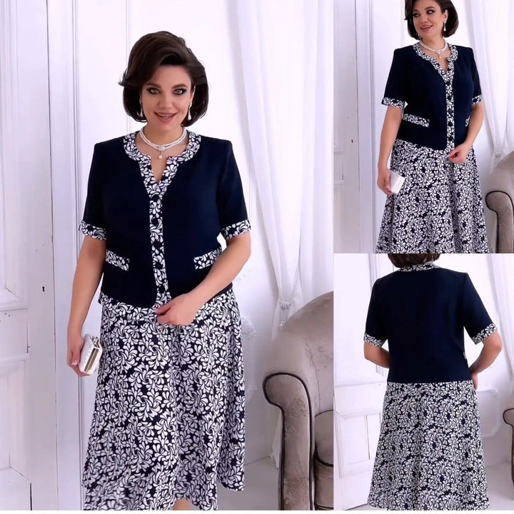 Women's Floral Print Midi Formal Dress Jacket Set