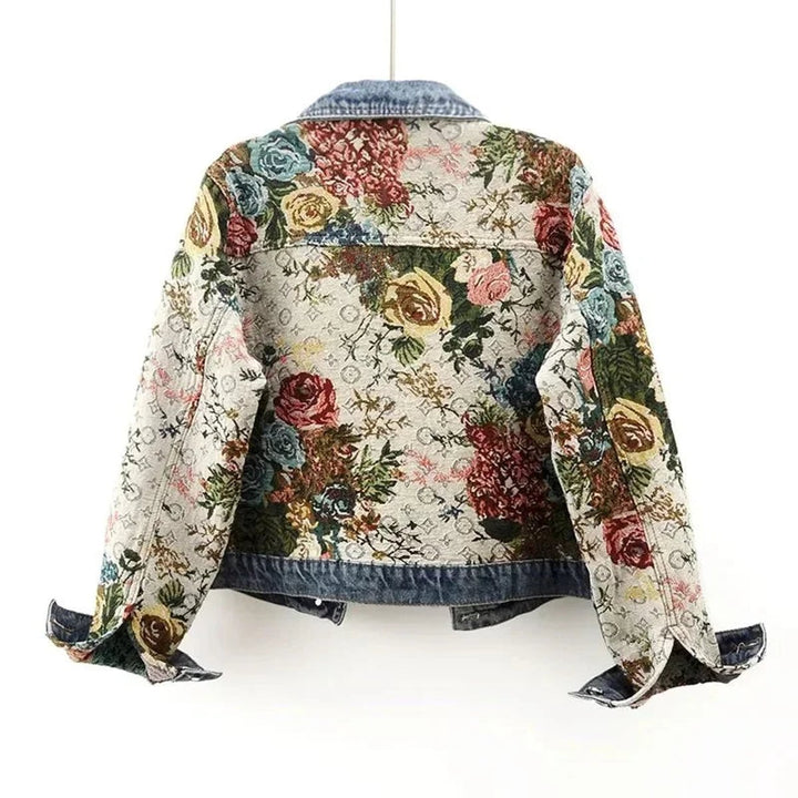 Women's Floral-Print Relaxed-Fit Single-Breasted Denim Jacket