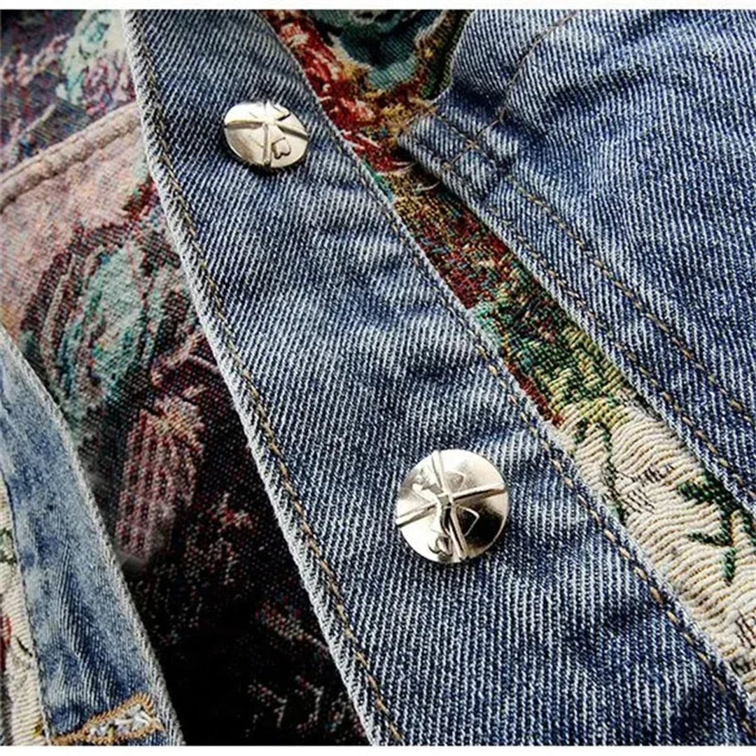 Women's Floral-Print Relaxed-Fit Single-Breasted Denim Jacket