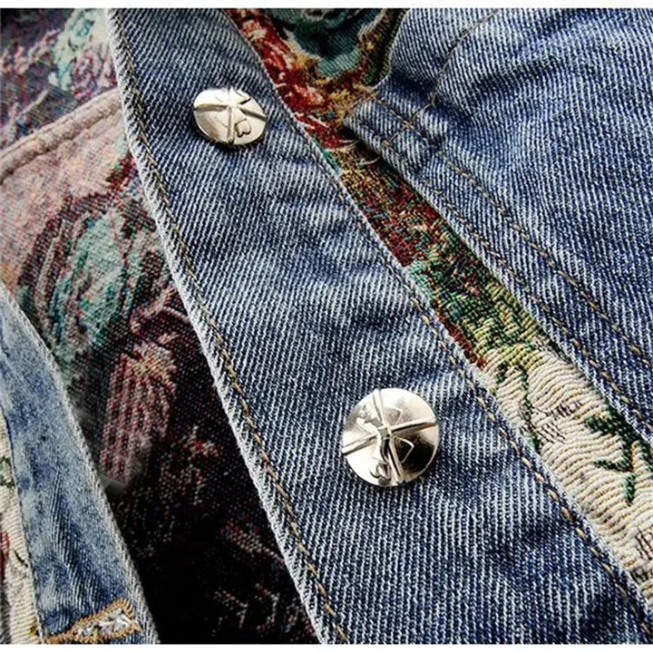 Women's Floral-Print Relaxed-Fit Single-Breasted Denim Jacket
