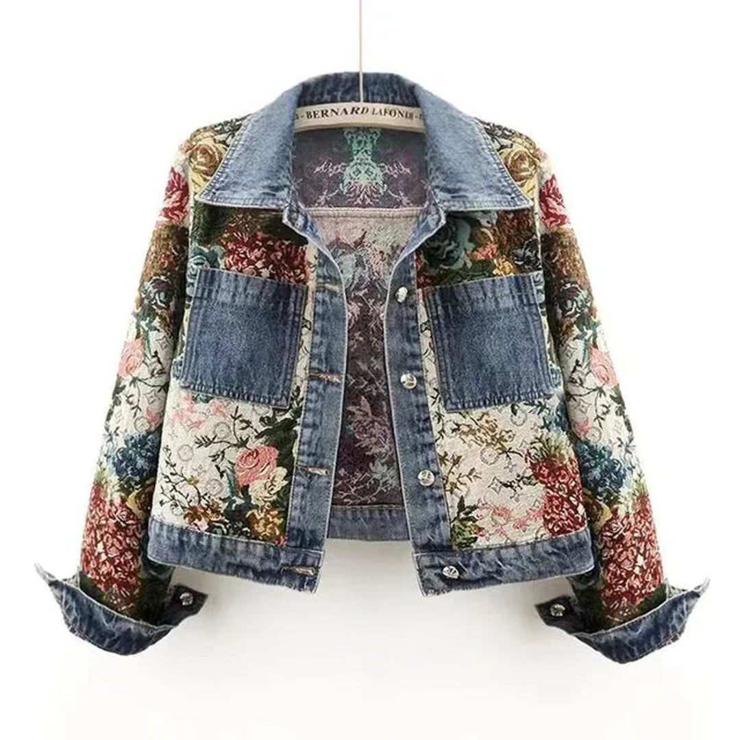 Women's Floral-Print Relaxed-Fit Single-Breasted Denim Jacket