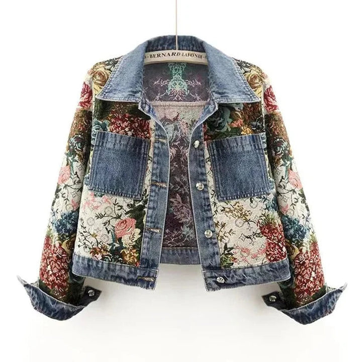 Women's Floral-Print Relaxed-Fit Single-Breasted Denim Jacket