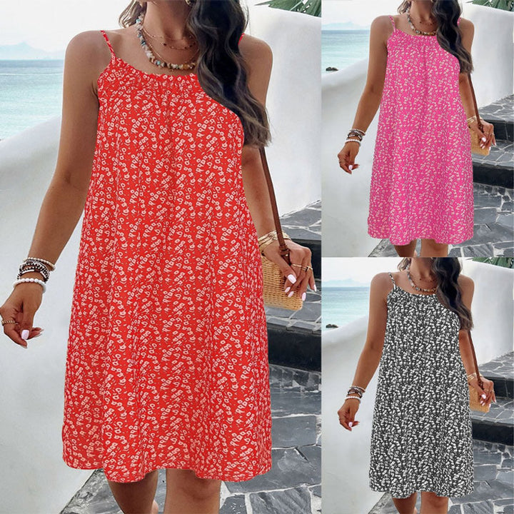 Women's Floral-Print Spaghetti-Strap Loose-Fit Fall Midi Dress