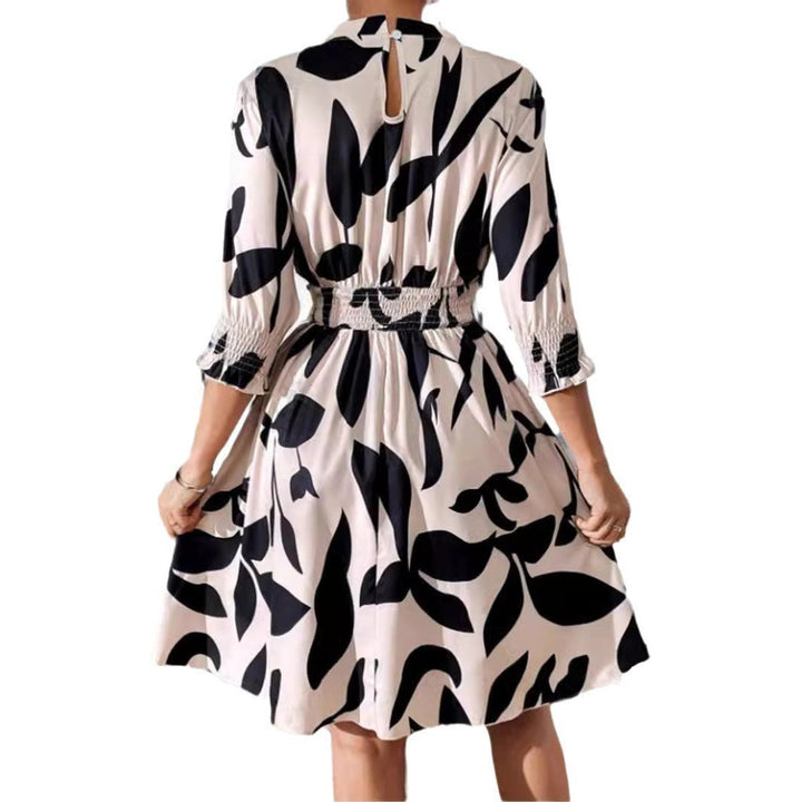 Women's Floral Print Three-Quarter Sleeve Fall Midi Dress Smocked Waist