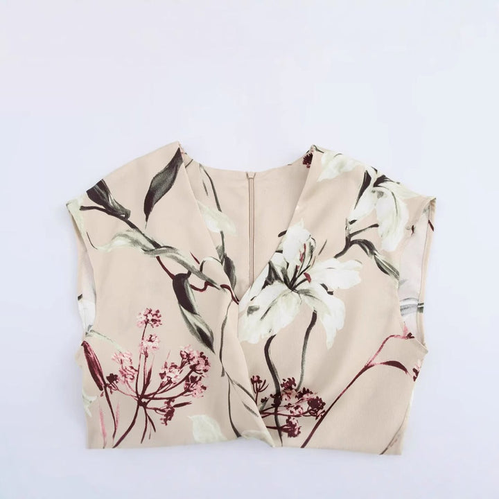 Women's Floral Print V-Neck Sleeveless Fall Midi Dress