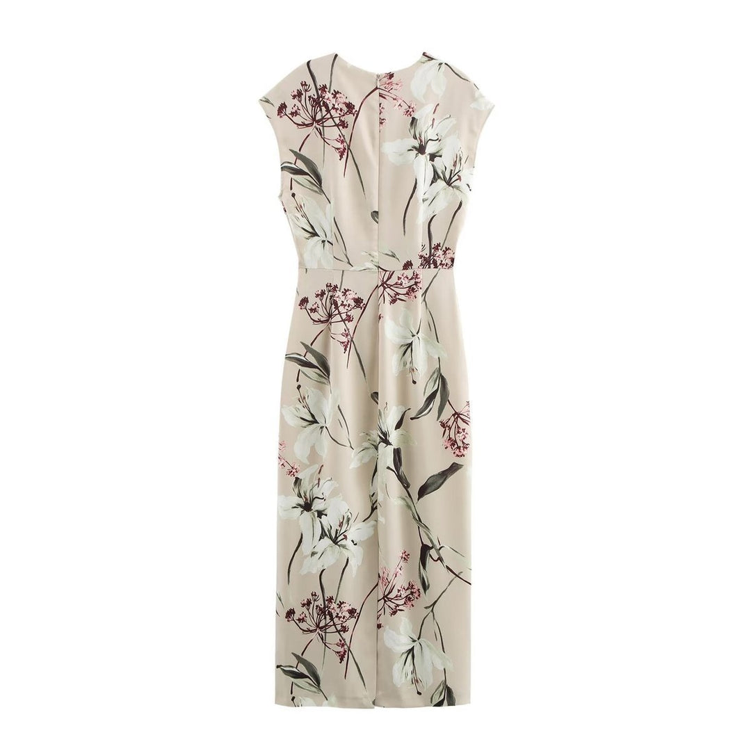 Women's Floral Print V-Neck Sleeveless Fall Midi Dress