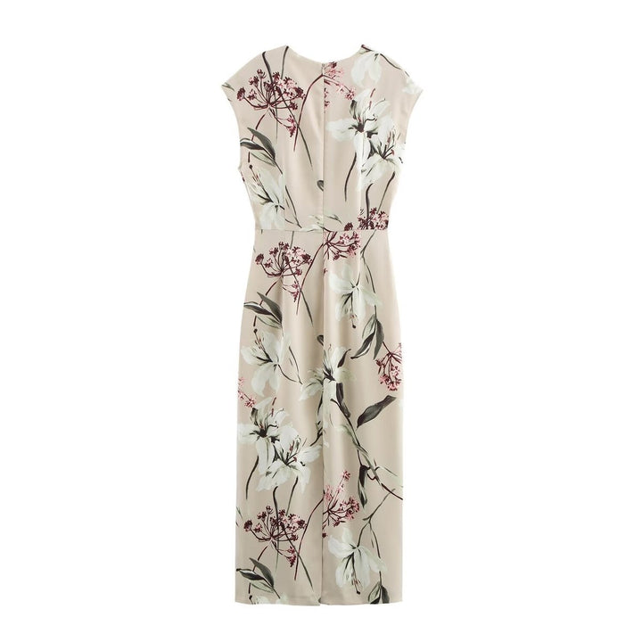 Women's Floral Print V-Neck Sleeveless Fall Midi Dress