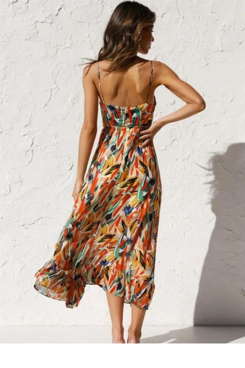 Women's Floral Printed Spaghetti Strap Fall Midi Dress
